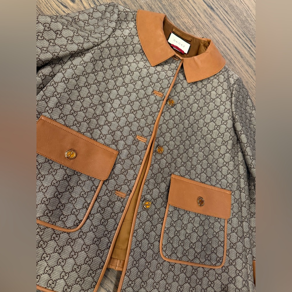 RARE ARCHIVAL Gucci Monogram Canvas and Leather Jacket - Picture 4 of 8